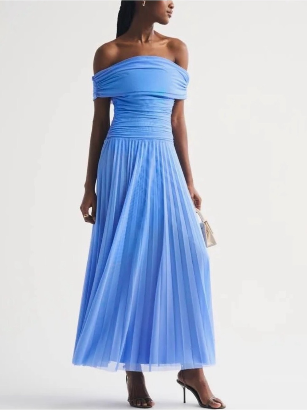 Abercrombie & Fitch Sky Blue One-Shoulder Pleated Maxi Dress